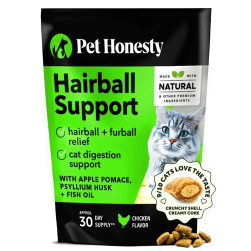 Pet Honesty Cat Hairball Support Crunchy & Creamy Chews, Hairball Remedy Cat Treats, Cat Furball Treatment, Supports Skin & Coat, Digestion, Cat Vitamins & Hairball Medicine, Chicken (30-Day Supply)