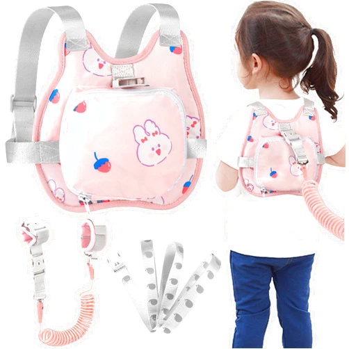Accmor Toddler Harness Leash + Anti Lost Wrist Link, Accmor Toddler Leash-Baby Walking Safty Harness for Kids Walking Wristband Assistant Strap Belt for Girl (Pink)