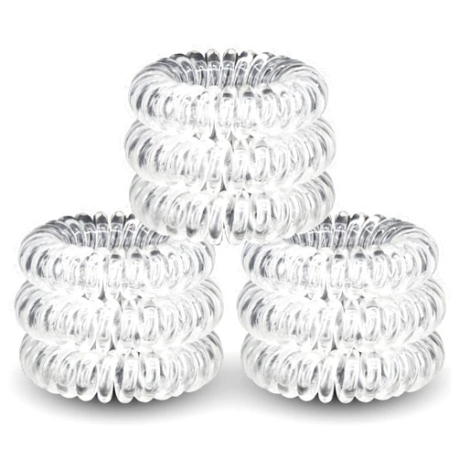 PRODUCTZ Pack of 9 Phone Cord Spiral Coil Hair Ties For Thick Hair, Elastic Ponytail Holders, No Crease Waterproof Hair Bands, Accessories for Women Girls Men (Transparent)