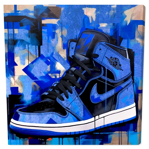 Notori Art Notoriart Blue Brush Sneakers Gallery Wrapped Sneaker 1 Piece Canvas Wall Art, 16