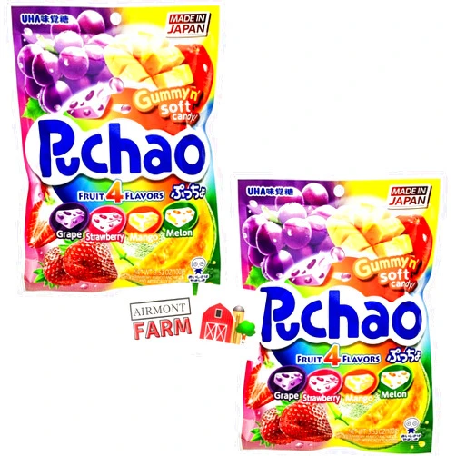 Airmont Farm Puchao Uji Soft Candy 2 Pack with 2 Airmont Farm Stickers - Delicious Flavors - Juicy, Fizzy, Chewy (Fruit 4 Flavors)