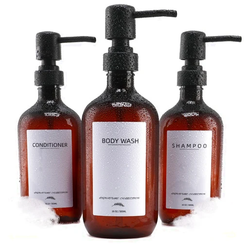 Supforce Shampoo and Conditioner Dispenser, 16.9oz Refillable Shampoo and Conditioner Bottles with Matte Pump and Funnel, Modern Shower Dispenser with Waterproof Labels for Hotel Home Bathroom