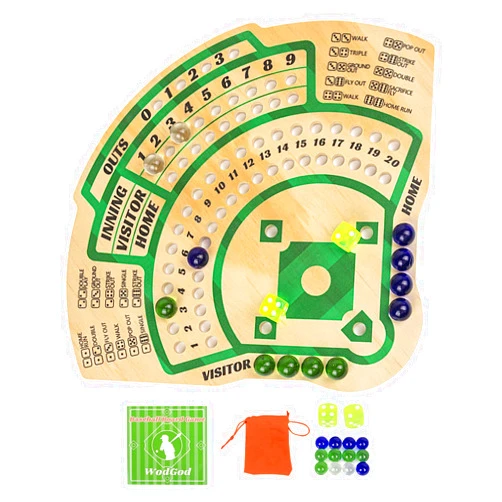 WodGod Baseball Board Game,Baseball Dice Board Game,Solid Wood,12 Colourful Beads and Dice,Manual Included,Portable,Perfect for Home Party,Family Night and Road Trip (Sector)