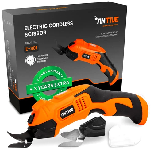 Antive Electric Scissors for Cutting Fabric, Cardboard & Plastic – Rechargeable Cordless Electric Scissors Cutter with 2 Blades – Ideal for Crafting, Box Shredding & Tailoring