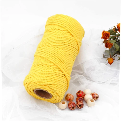 Loving Basso Macrame Cord 4mm Cotton Yellow 109 Yards,Natural Cotton Rope Colored for Macrame Craft,4 Strands Twisted Macrame Cord 4mm for Wall Hanging, Plant Hangers,Gift Wrapping and Wedding Decor