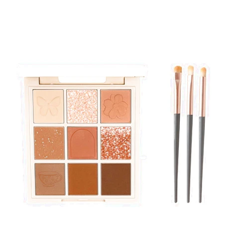 Grospe Eyeshadow Palette, 9 Colors Eyeshadow Palette Matte & Shimmer Nude Earthy Tone Glitter Long-Lasting Eye Shadow Palette British Tea Style Blushed Eyeshadow Palette With 3 Eyeshadow Brushes,CARAMEL MILK