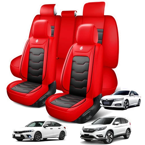 Wertigen Car Seat Cover, for CRV, for Civic,for Accord Seat Cover, PU Leather Waterproof Seat Cover, 360° Coverage, Airbag Compatible, Rear Seat Cover Can Be Adjusted, 5 Pieces Complete Set