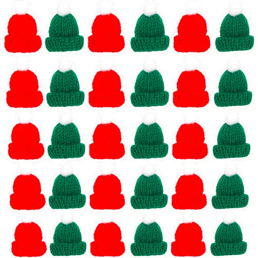 HANSGO 30PCS Mini Knitted Hats, Christmas Mini Knitting Doll Hats Mini Wool Hat for Christmas Ornaments Jewelry DIY Craft