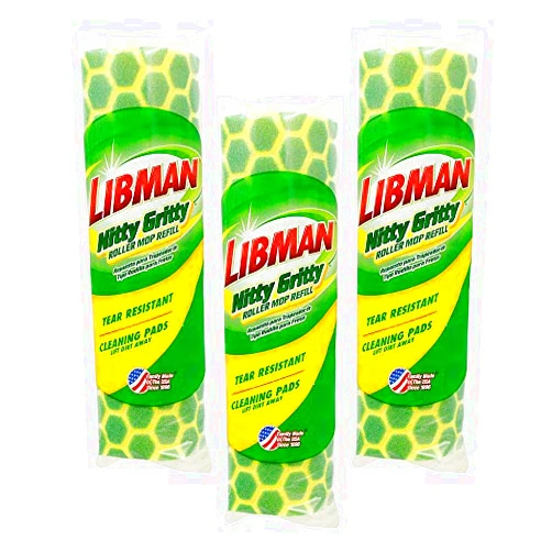 Libman Nitty Gritty Roller Mop Refills, Green, Yellow, 3 Pack