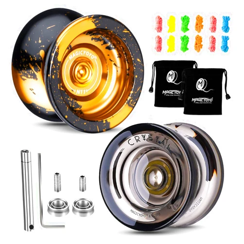 MAGICYOYO Yoyo K2 Crystal Black & Yoyo N11, Professional Dual Purpose Yoyo 2 Pack, Responsive Yoyo for Kids, Unresponsive Yoyos for Adults,12 Yoyo Strings, 2 Yoyo Bags, 2 KK Bearings+Bearing Puller