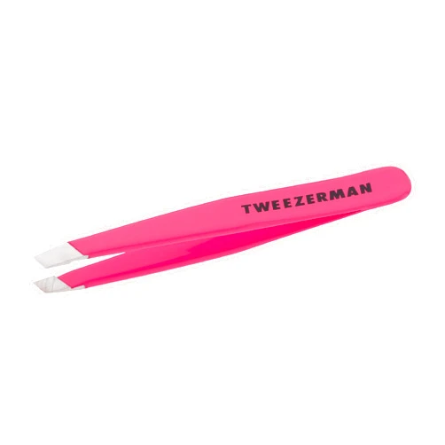 Tweezerman Mini Slant Tweezer - Tweezers for Eyebrows, Travel Tweezers for Eyebrows, Facial Hair, Ingrown Hair (Neon Pink)