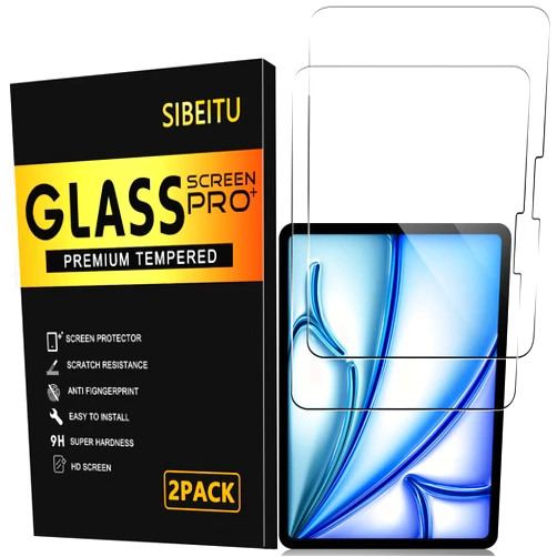 SIBEITU Screen Protector for iPad Air 11 Inch 2024 Model M2, 2 Pack iPad Air 6th Generation Tempered Glass Film, 9H Hardness HD Clear Compatible Face ID & Case Friendly for iPad Air 11