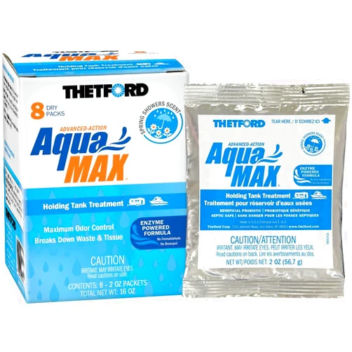 THETFORD AquaMAX Spring Showers Scent RV Holding Tank Treatment, Formaldehyde Free, Waste Digester, Septic Tank Safe, 8 Count Dripack (96633)