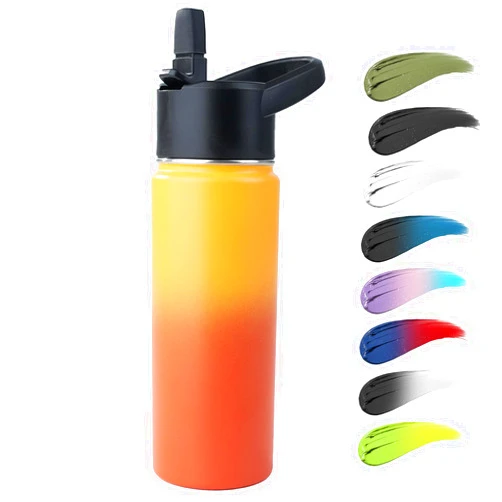 Kerilyn Stainless Steel Water bottle with Straw & Wide Mouth Lid, Wide Rotating Handle, 18oz Double Wall Vacuum Insulated Water Bottle Leak Proof, BPA Free, Keep Cold &Hot, 18oz, Yellow Gradient