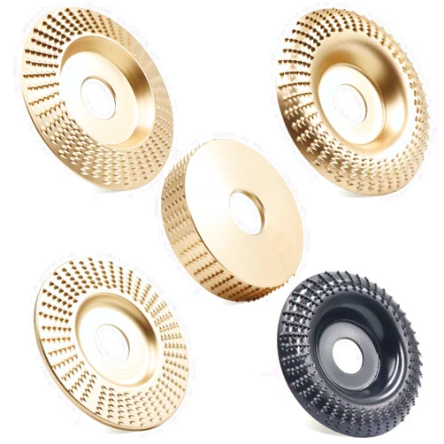 WHLLING 5PCS Angle Grinder Wood Carving Disc Set, 4 and 4 1/2 Angle Grinder Attachments with 5/8 inch Arbor, Grinder Cutting Disc Wood Shaping Tools, Grinding Wheel Shaping Disc for Wood Cutting