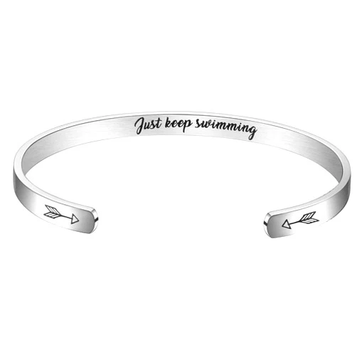 Enni of York Inspirational Cuff Bangle Bracelet for Women Teen Girls Personalized Motivational Mantra Engraved 316L Surgical Stainless Steel Jewelry