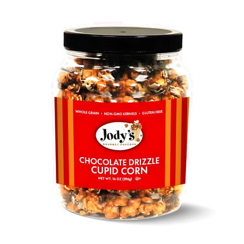 Jody's Jody’s Gourmet Chocolate Drizzle Cupid Corn, Sweet Caramel Popcorn with Chocolate Drizzle, Valentine’s Gift Dessert Snack, 14 oz Jar