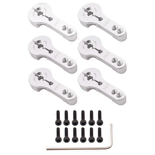 Treehobby 6PCS Aluminum Alloy 25T Servo Horns M3 Threads Metal Steering Arm for RC Car Truck Buggy Airplane Hobby Models(Silver)