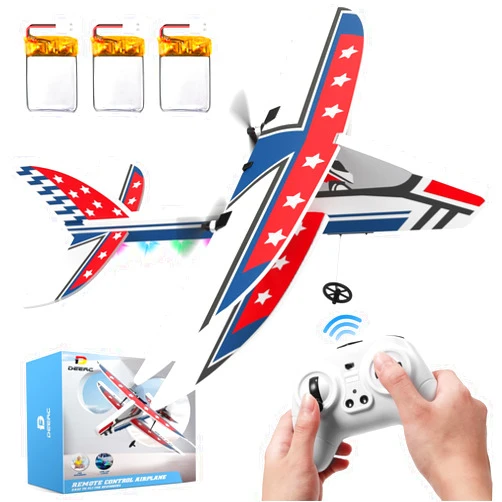DEERC RC Plane, 2.4GHZ Remote Control Airplane W/ 3 Batteries & 6-axis Gyro Stabilizer, 2CH RTF RC Glider Toy for Beginners Kids Boys Girls Adults