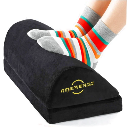 AMERIERGO Foot Rest for Under Desk at Work, Under Desk Footrest with Ergonomic Memory Foam, Foot Stool for Office Gaming Computer Desk Foot Rest with 2 Adjustable Heights and Breathable Washable Cover