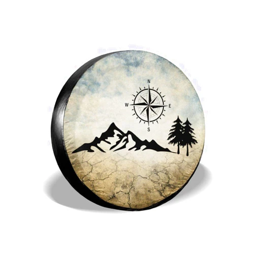 Cozipink Nature Mountain Compass Spare Tire Cover Wheel Protectors Weatherproof Universal for Trailer Rv SUV Truck Camper Travel Trailer 14