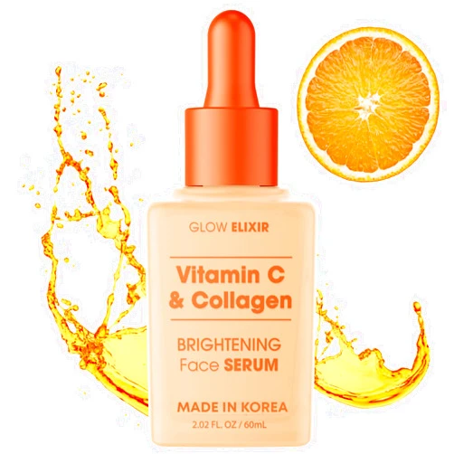 Glow Elixir Vitamin C Serum for Face with Collagen – Fine Lines & Wrinkles Treatment, Hydrating Korean Skin Care – Dermatologist Tested, Anti-Aging, Vegan, Clean Beauty – 2.02 Fl Oz