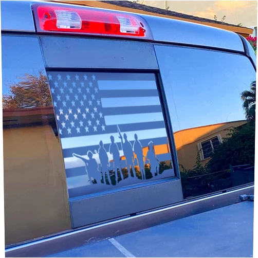 Xinghe for Chevy Colorado GMC Canyon 2015–2026 Rear Middle Window American Flag Decal, Matte Black Soldier USA Flag Sticker for Truck Back Sliding Window