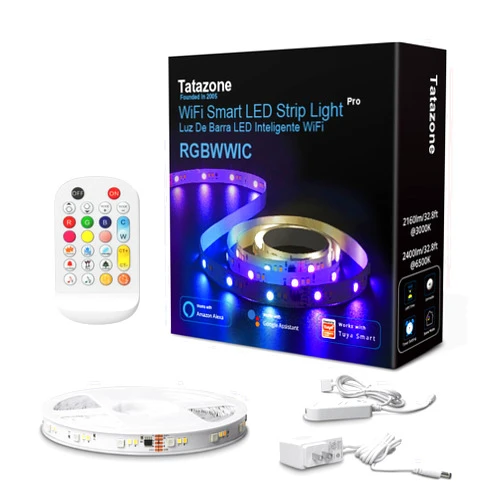 Tatazone 32.8ft RGBWW+IC WiFi Smart Flowing Led Strip Light, RGB Chasing Effect+Tunable White 3000K-6500K Led Lights Work with Alexa and Google, Color Changing, Music Sync for Bedroom