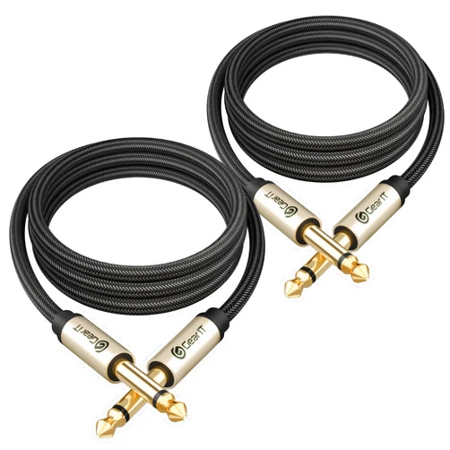 GearIT Guitar Instrument Cable (3ft 2-Pack) 1/4 Inch to 1/4 inch TS Straight Male to Male 6.35mm Mono Jack with Alloy Connector and Nylon Braid