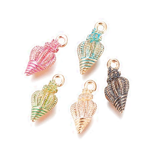 Craftdady 50Pcs Random Mixed Colors Conch Seashell Charms 19.5x9mm Gold Plated Metal Beach Shell Pendants for Summer Ocean Theme Jewelry Making with 1.4mm Hole