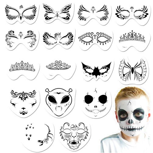 KUANSHENG Halloween Face Painting Stencils 17Pcs - Bat Spider Ghost Reusable Templates for Kids Party Makeup & Body Art Painting - Perfect for Christmas