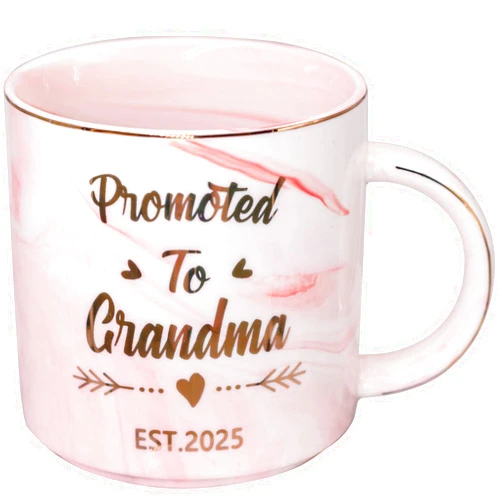 Mugpie Promoted to Grandma 2025 Gifts Coffee Mug - Funny Birthday Gift for Mom Sister Best Friend - Mother's Day Christmas Gifts from Daughter Son Sibling BFF - Baby Shower First Time Grandma Gift