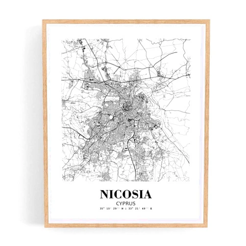 Eleville 24X30 Unframed Nicosia Cyprus City View Abstract Road Modern Map Art Print Poster Wall Office Home Decor Minimalist Line Art Hometown Housewarming wgn805