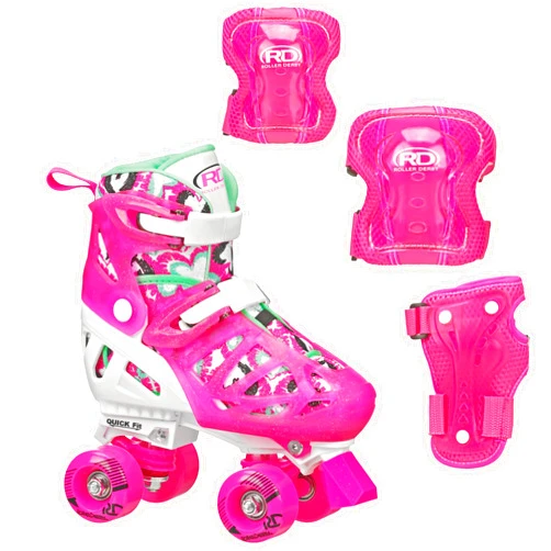 Roller Derby Trac Star Girl’s Adjustable Roller Skates with Protective Gear, Adjustable Sizing, Tri-Pack Protective Gear Included