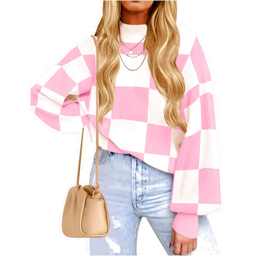 ZESICA Women's Casual Turtleneck Long Lantern Sleeve Oversized Ribbed Knit Pullover Sweater Jumper Top