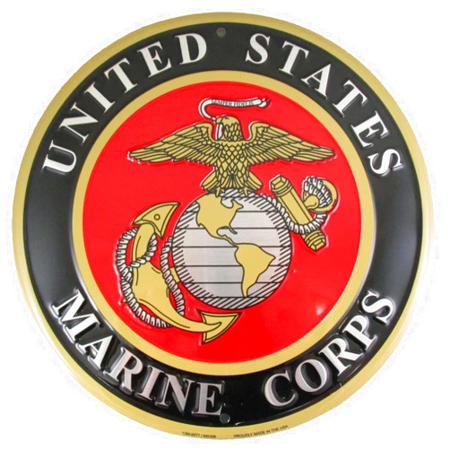 Tags America United States Marines Emblem Metal Sign - US Marine Corps USMC Logo, 12 Inch Round Wall Decor