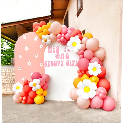 Kozee Retro daisy balloon garland arch kit 110pcs dusty pink blush yellow almond with daisy mylar balloons for two groovy one birthday Baby Shower hippie Flower peace theme party decorations