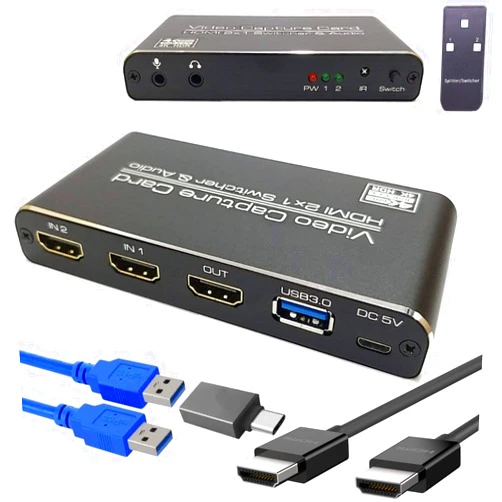 YOTOCAP 4K 60fps HDMI 2 in 1 Out to USB3.0 Game Video Capture Card with Microphone Input, Audio Output, Record up to 1080p Full HD, Broadcast Live Stream and Record Grabber Converter