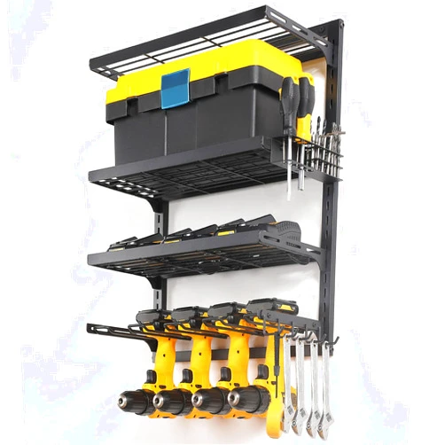 COFIT 4-Tier Power Tool Organizer, Power Drill Tool Holder, Wall Mount Tool Storage Organizer, Adjustable Height Iron Tool Rack for Garage Organization and Workshop
