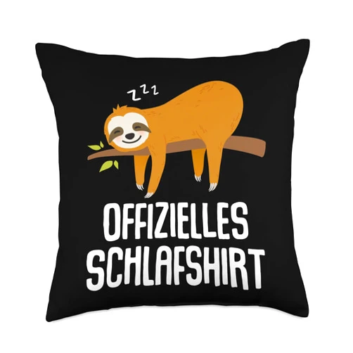 Geburtstag Geschenkidee Morgenmuffel Langschläfer Official Sleep Shirt Sloth Nightdress Pyjama Gift Throw Pillow, 18x18, Multicolor