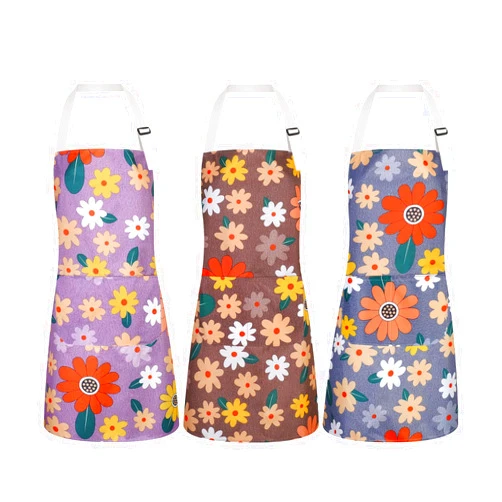 XLSXEXCL 3 Pack Floral Aprons for Women with Pockets, Adjustable Kitchen Aprons Chef Aprons Waterproof Kitchen Cooking Aprons for Women, Men, Cooking, Gardening, BBQ & Grill, and Salon