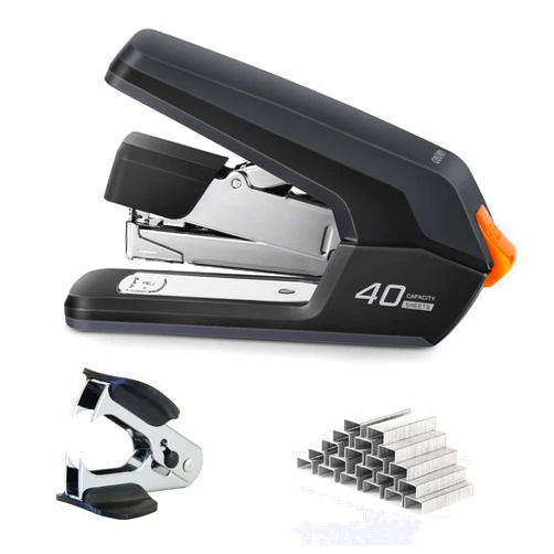 Leven Deli Effortless Desktop Stapler, 40 Sheet Capacity, One Finger Touch Stapling, Easy to Load Ergonomic Heavy Duty Stapler, Includes 1500 Staples and Staple Remover