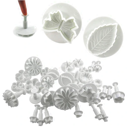 Daycount 33 Pcs Fondant Tools, Fondant Cake Mould, Ejector Stamp Modeling Cookie Plunger Cutter Sugarcraft Flower Leaf Butterfly Heart Shape Decorating Mold DIY Tools