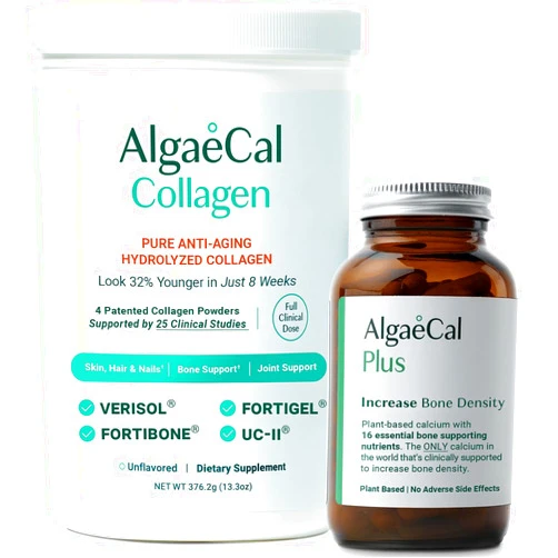 ALGAECAL Calcium & Collagen Bundle – Hydrolyzed Collagen Complete with Clinically-Supported Verisol, Fortibone & Fortigel, Plus Vitamin D3, K2, Magnesium & Trace Minerals for Bone Health & Anti-Aging