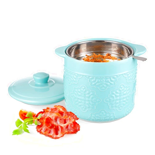 BSTKEY Ceramic Bacon Grease Container with Fine Mesh Strainer and Lid, 41OZ Large Capacity Farmhouse Bacon Grease Keeper, Bacon Fat Strainer Cooking Oil Can for Grease Drippings and Storage, Blue