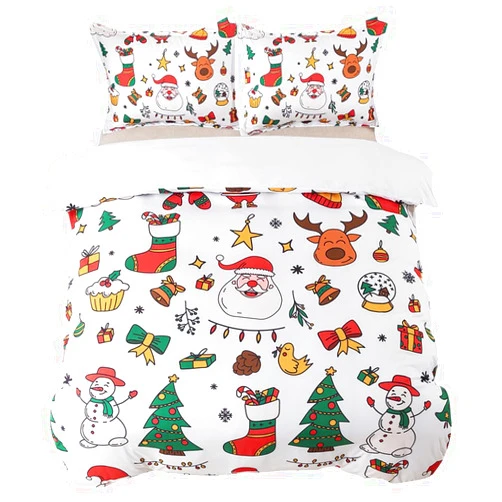 ADASMILE A & S Christmas Duvet Cover Twin Size Santa Claus Bedding Set Holiday Duvet Cover with Christmas Tree Snowman Elk Pattern Merry Christmas Bedding Set Include 1 Duvet Cover and 2 Pillow Shams