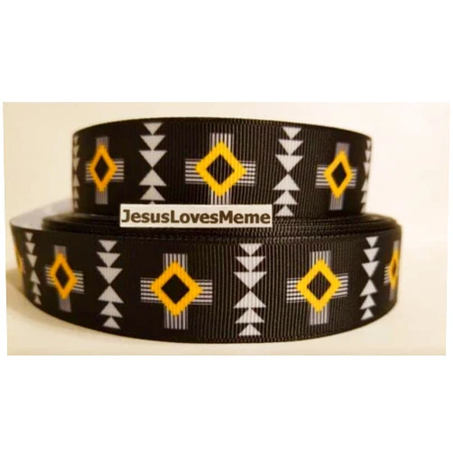 VERYN for Grosgrain Ribbon Aztec Design Black & White Gold Yellow Diamond Cross Western 1