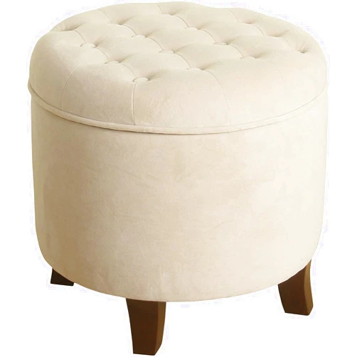 Homepop Home Decor | Upholstered Round Velvet Tufted Foot Rest Ottoman | Ottoman with Storage for Living Room & Bedroom | Decorative Home Furniture, Cream Small
