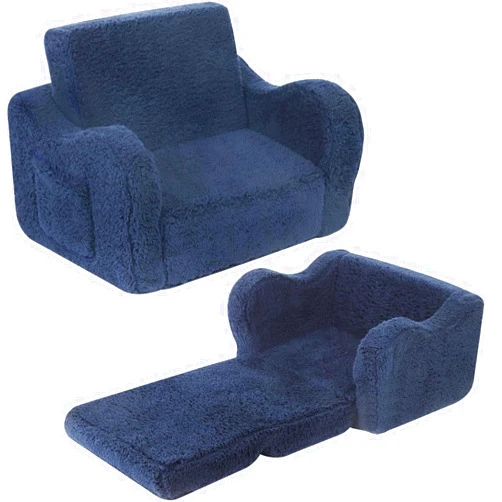 MOMCAYWEX Kids Chairs for Toddler, 2-in-1 Toddler Soft Sherpa Couch Fold Out, Convertible Sofa to Lounger for Girls and Boys, Dark Blue