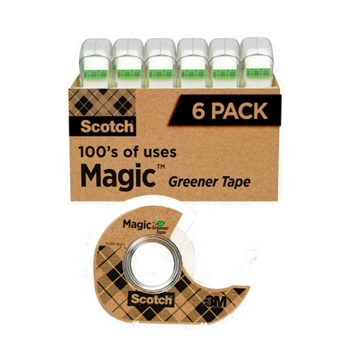 Scotch Magic Greener Tape, 6 Rolls, Numerous Applications, Invisible Tape, Engineered for Repairing, 3/4 in. x 600 in., 6 Dispensers (6123)